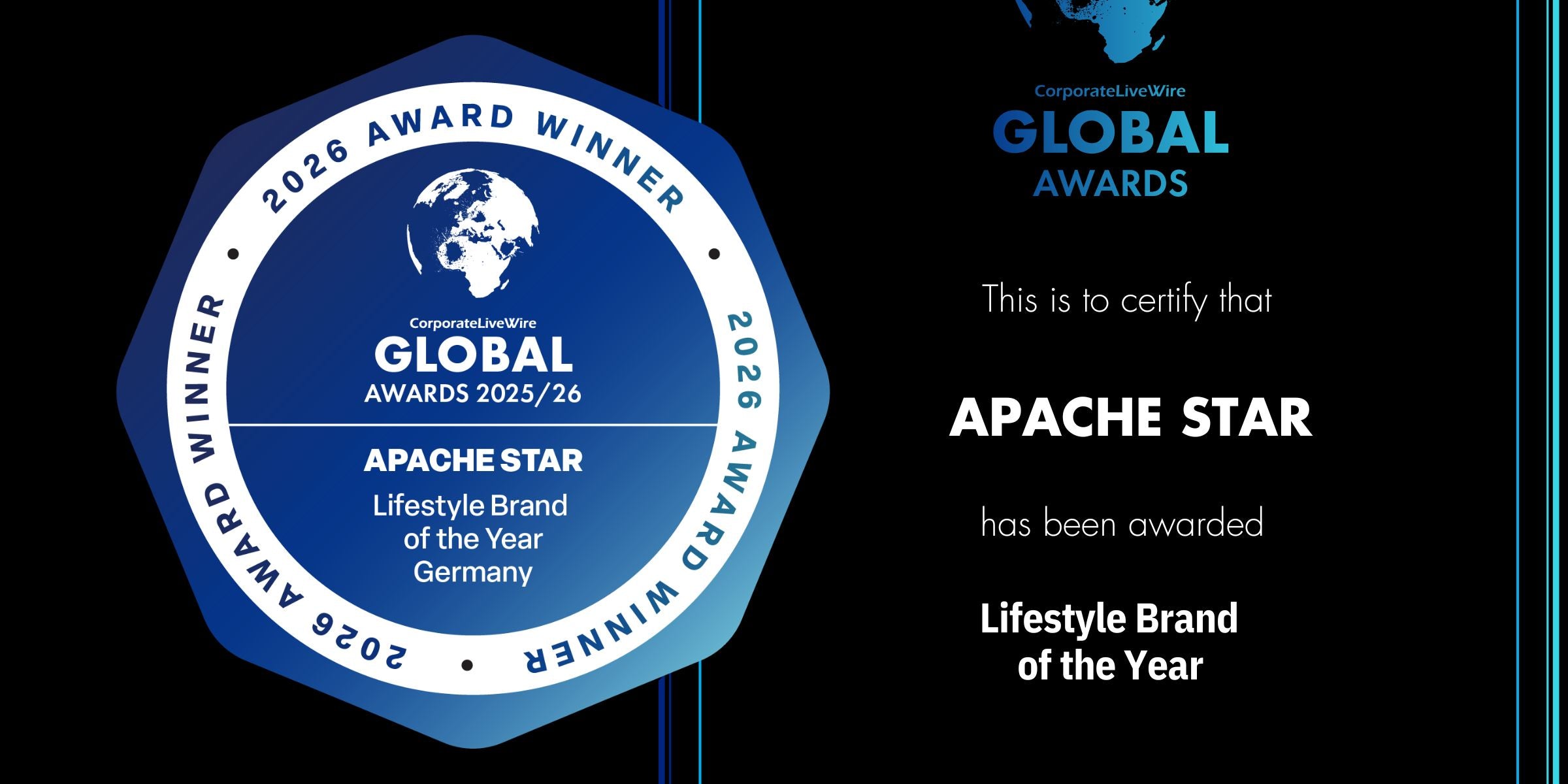 APACHE STAR® has been awarded Lifestyle Brand of the Year 2025 & 2026 in the Global Awards.