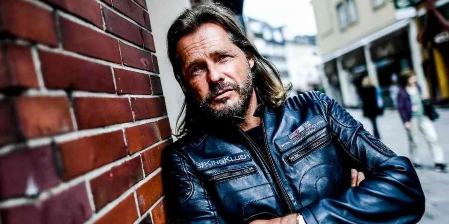 Entrepreneur and powerboat racer Roger Anthony Cassius Klüh in APACHE STAR leather jacket.