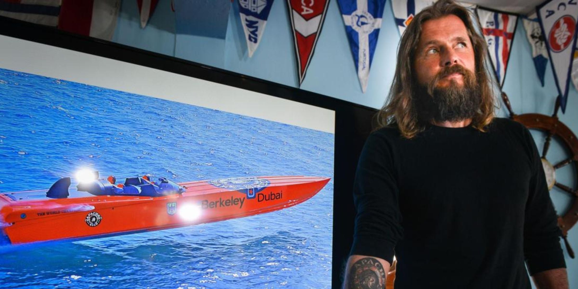 German adventurer Roger Anthony Cassius Klüh aims to break Cuba-USA speedboat record with orange powerboat APACHE STAR.