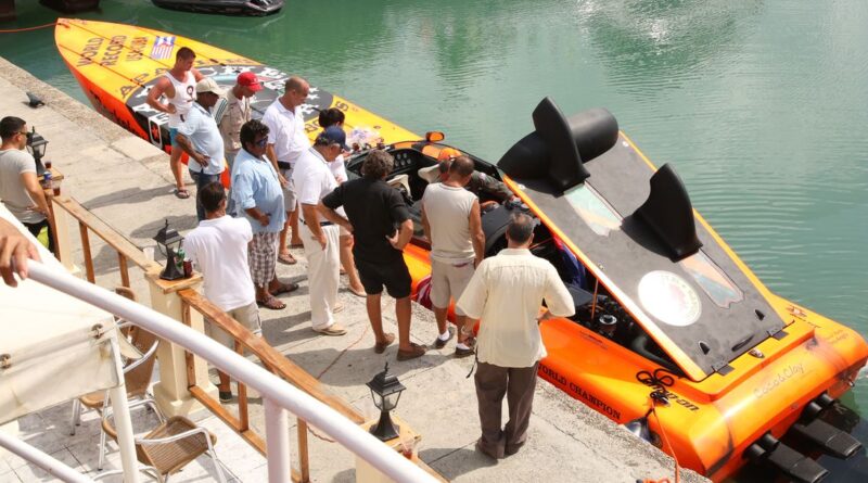 The Apache Star powerboat in Havana harbor, August 2015 — moments after breaking the Key West to Havana world record