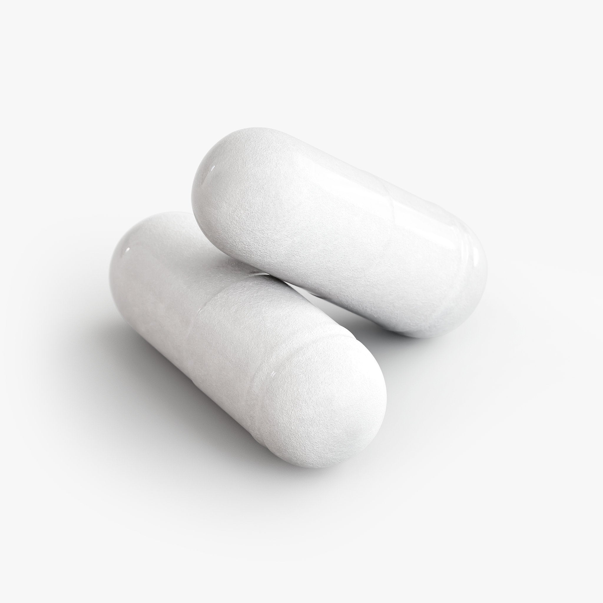 Close-up of two white Bone & Heart Support capsules by APACHE STAR, showcasing the allergen-free, hormone-free multivitamin supplement form.