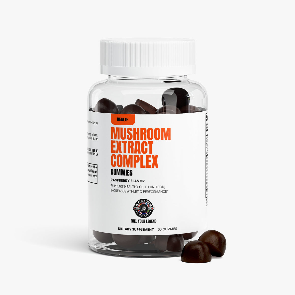 APACHE STAR MUSHROOM EXTRACT COMPLEX GUMMIES — jar with gummies beside it
