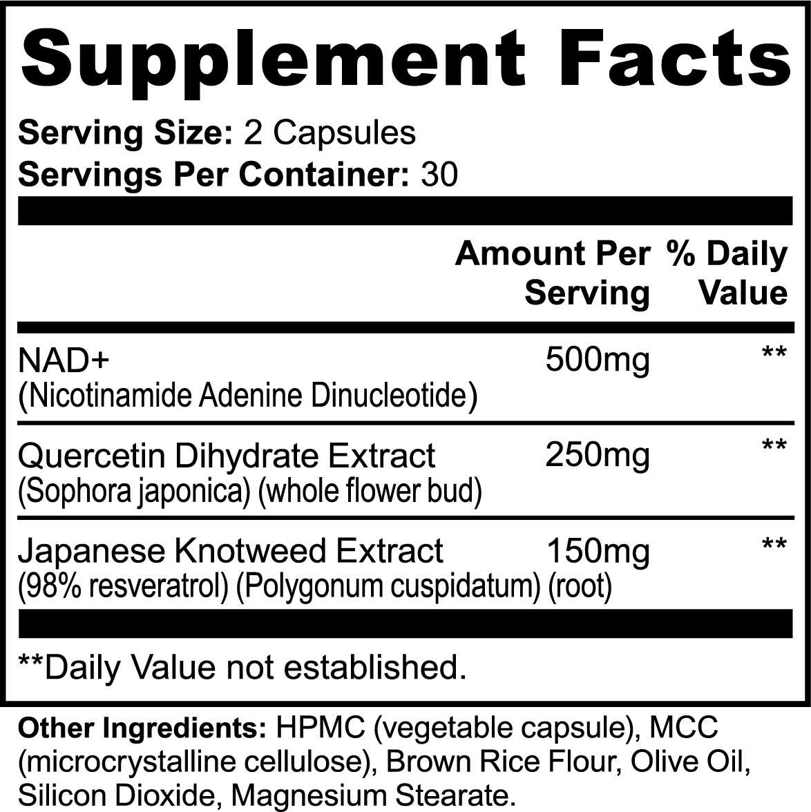 APACHE STAR NAD+ — Supplement Facts panel