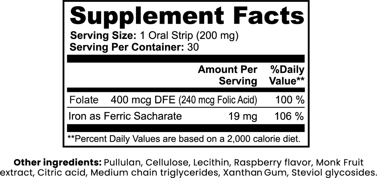 APACHE STAR IRON STRIPS - RASPBERRY — Supplement Facts panel