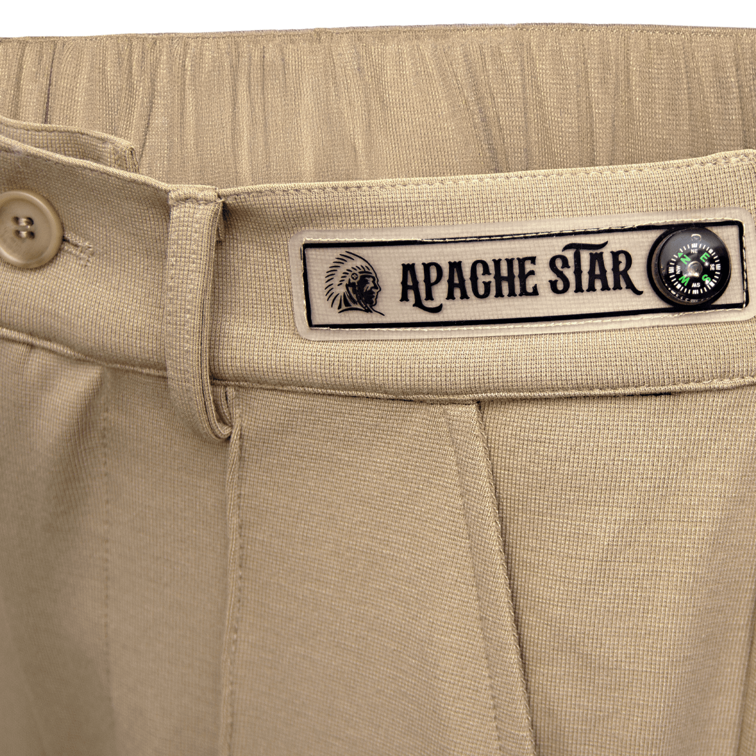 Beige pleated sweatpants CASUAL CHAMP by APACHE STAR® detail shot premium fabric 320g woven blend.