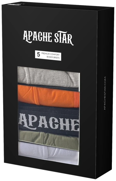 COMMANDER'S COMFORT boxer briefs 5 pack, APACHE STAR box with window