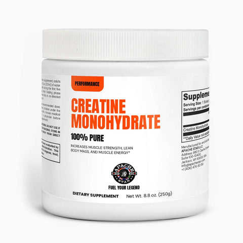 White creatine monohydrate supplement container with orange label