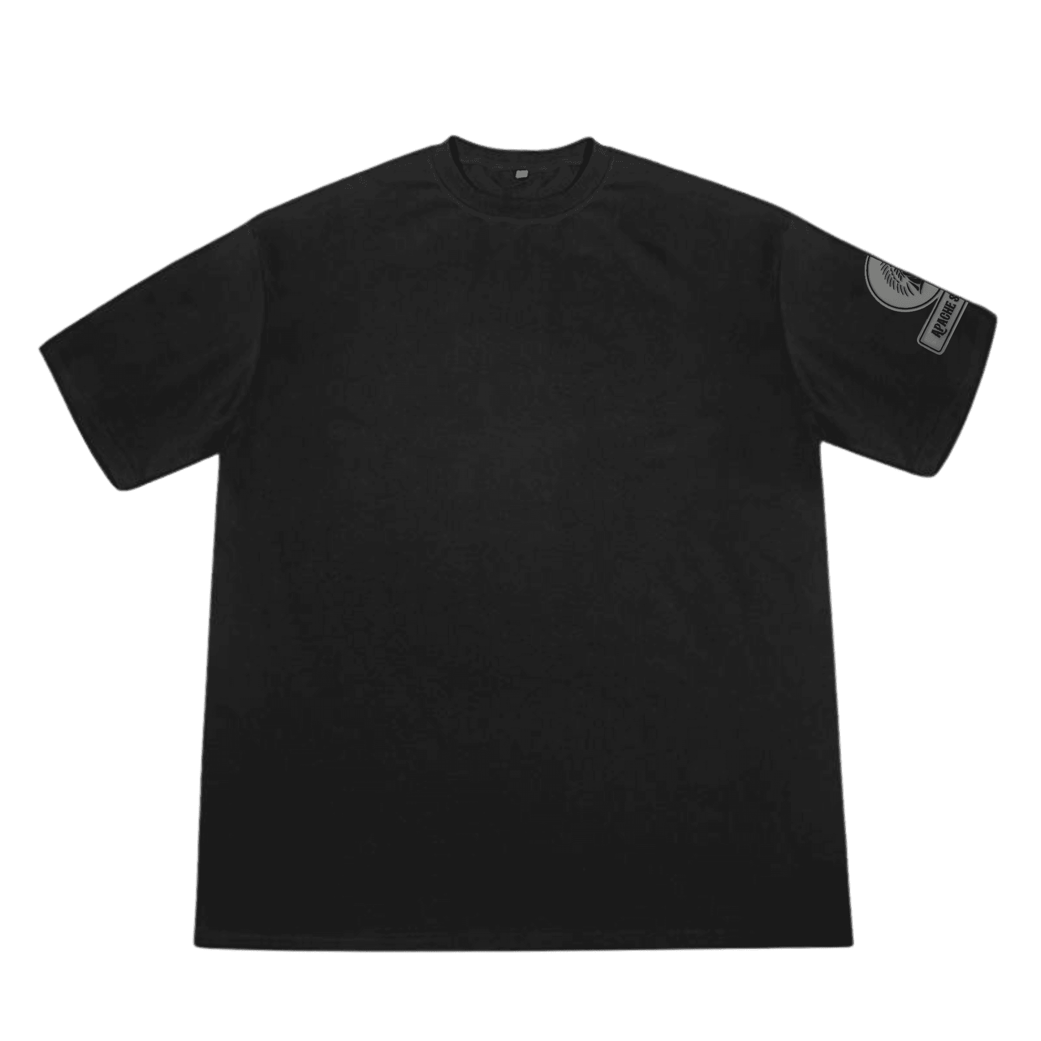 Front view of black Iconic APACHE STAR Miami Tee with signature sleeve patch, crafted with cooling and wrinkle-resistant fabric.