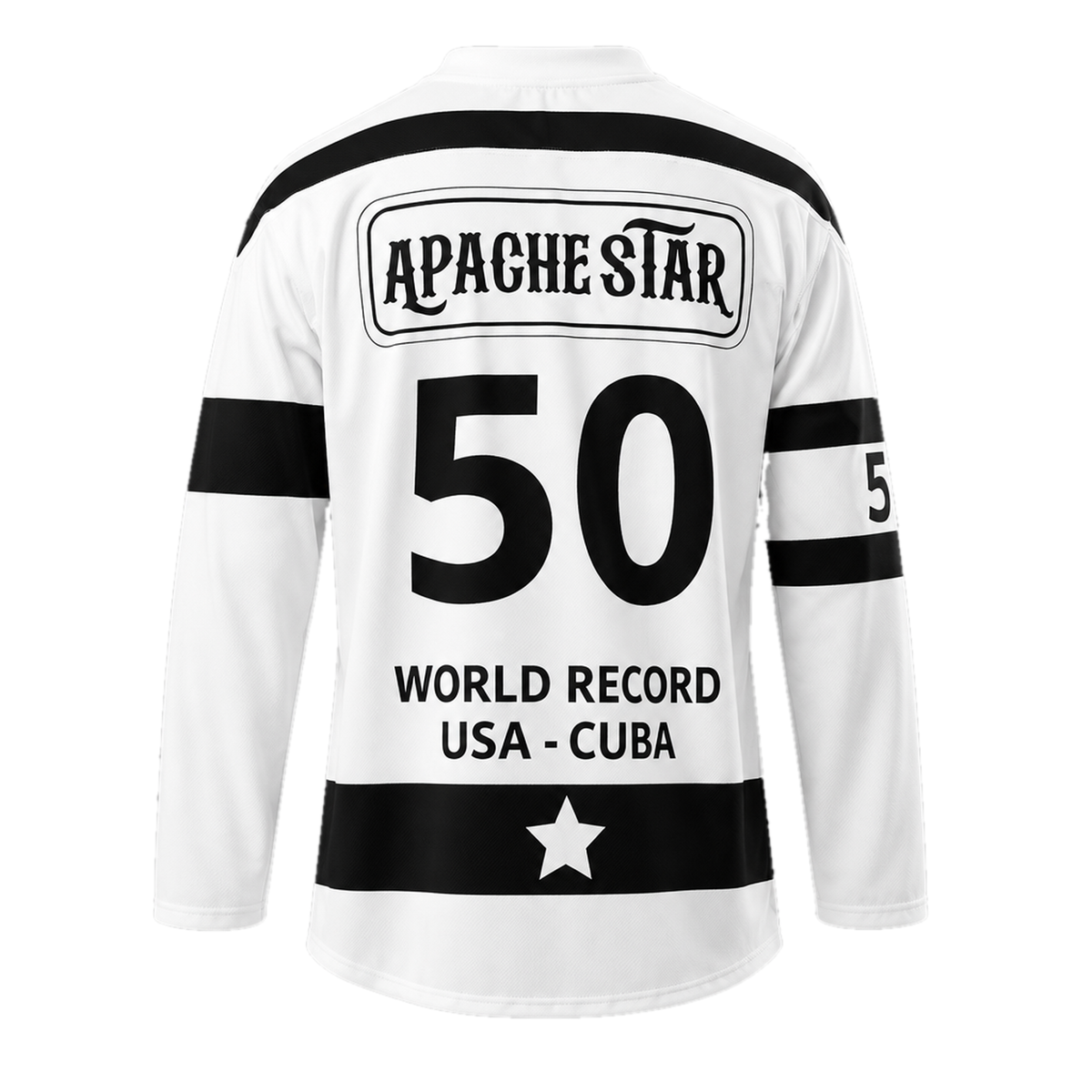 APACHE STAR ice hockey jersey "Frozen Fifty" in white, back with the number 50 and the lettering World Record USA - Cuba