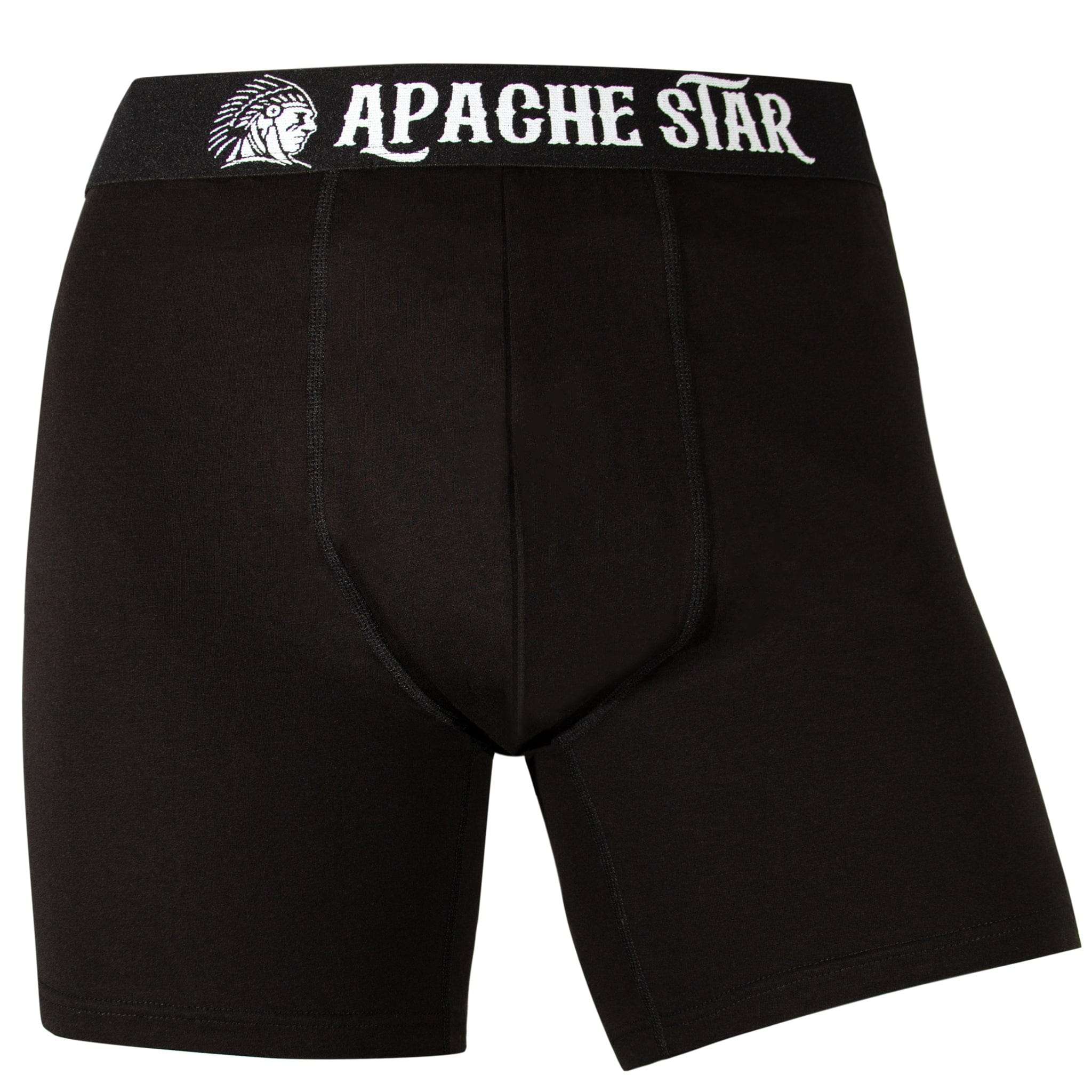 COMMANDER'S COMFORT - 3 or 5 pack Men's Boxer Briefs in black by APACHE STAR with logo waistband. Premium cotton underwear for modern men.