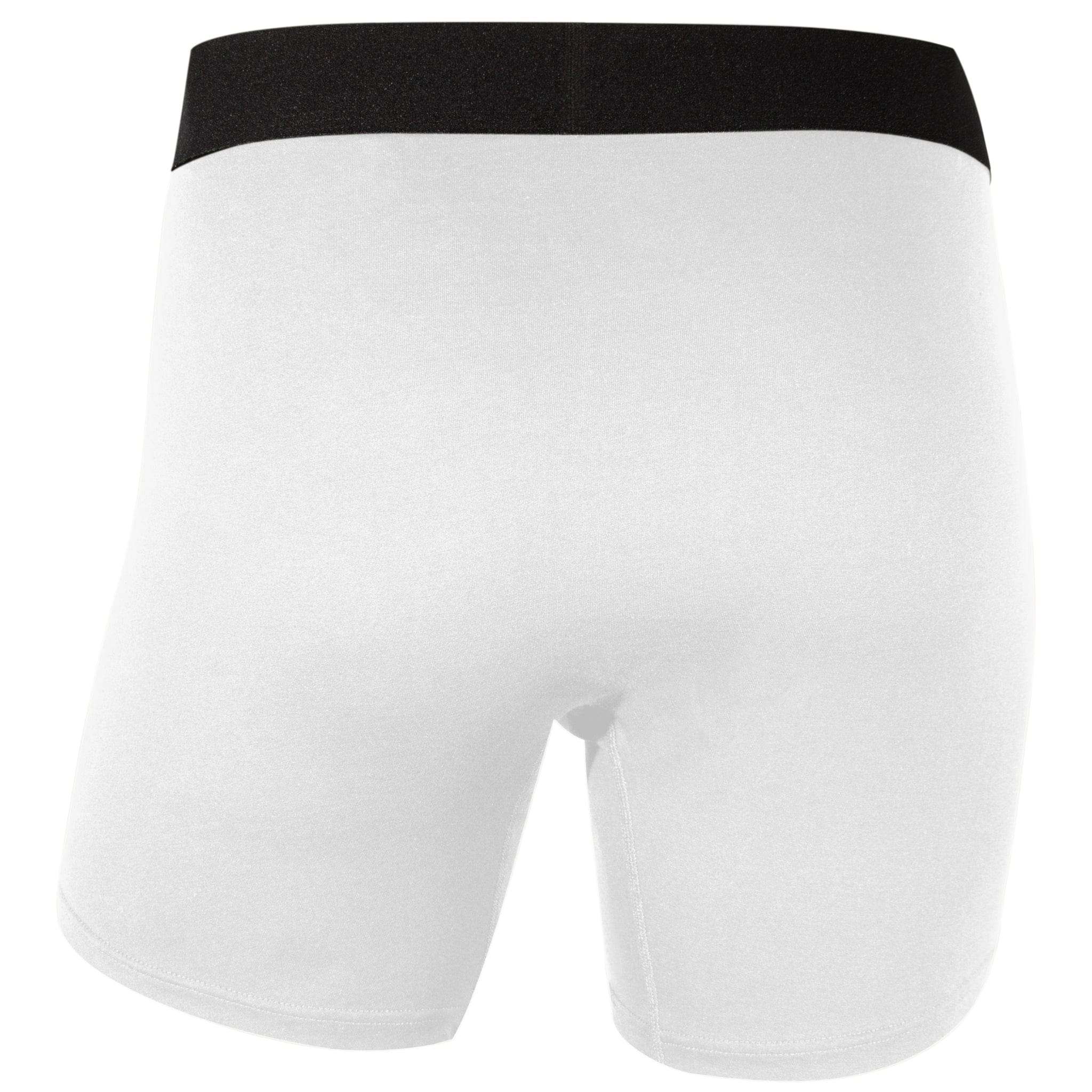 Back view of white COMMANDER'S COMFORT men's boxer briefs by APACHE STAR with black waistband. Part of 3 or 5 pack luxury designer underwear by APACHE STAR.