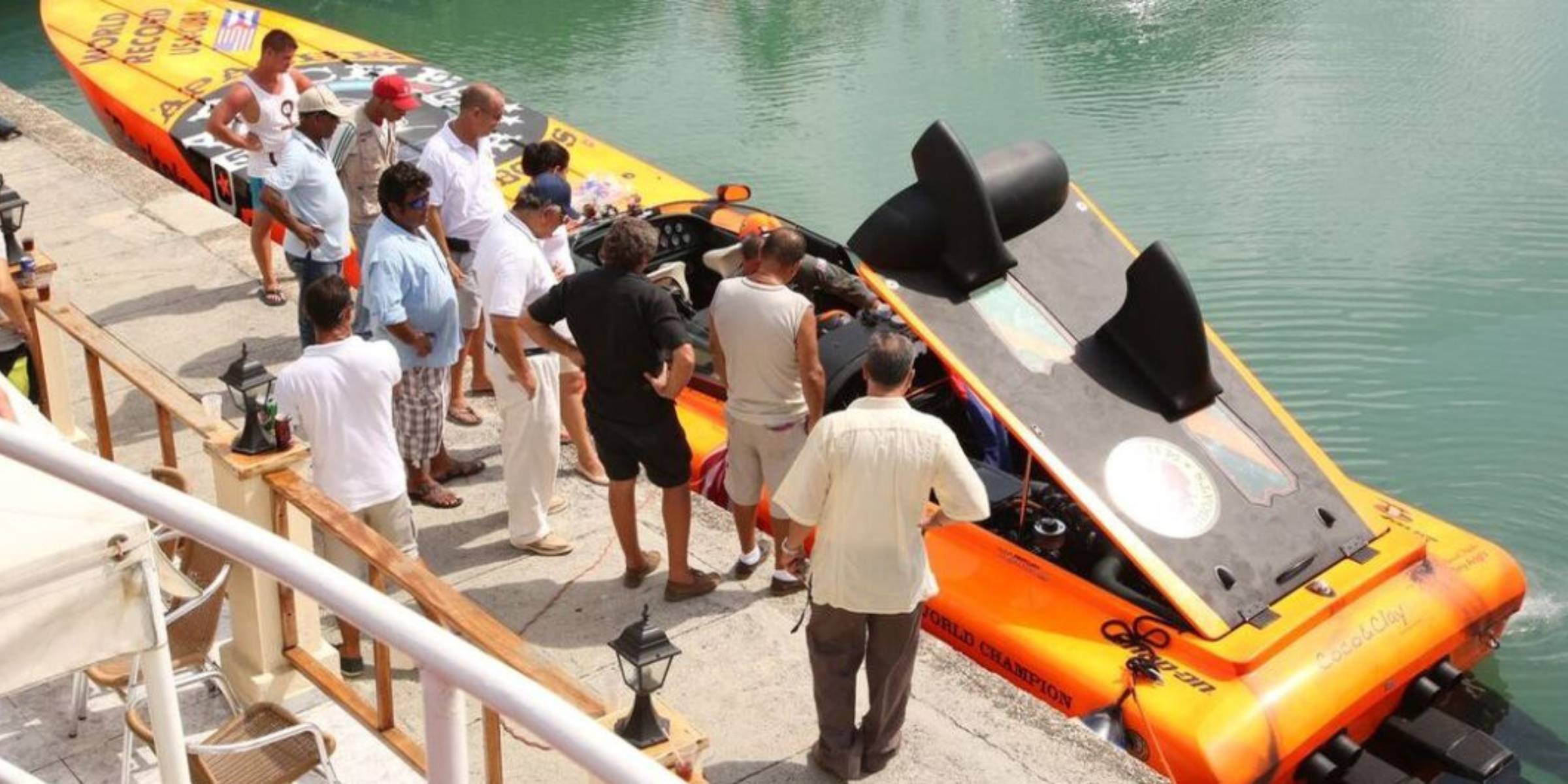 Apache Star world record powerboat docked in Havana harbor, Cuba — Roger Klüh's two-time World Champion offshore racing boat after completing the historic Key West to Cuba crossing on August 1, 2015