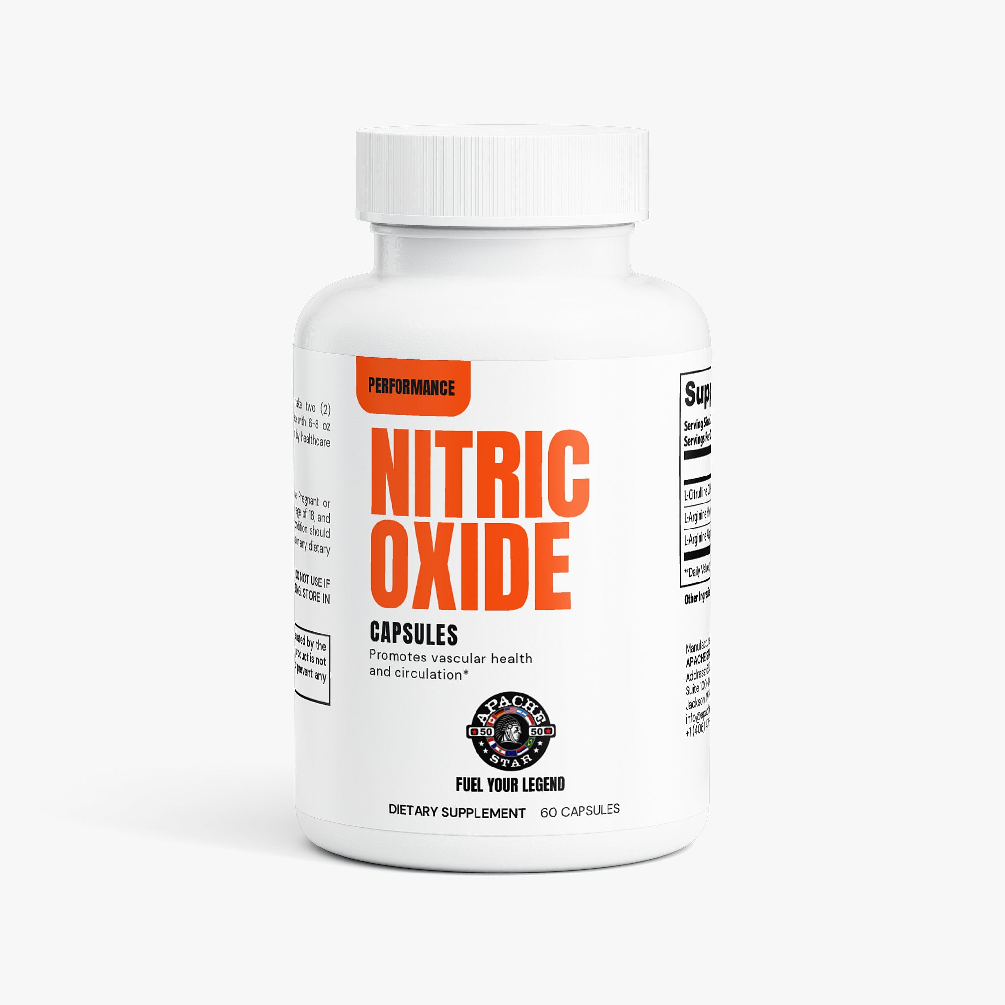 White dietary supplement bottle with capsules on a white background