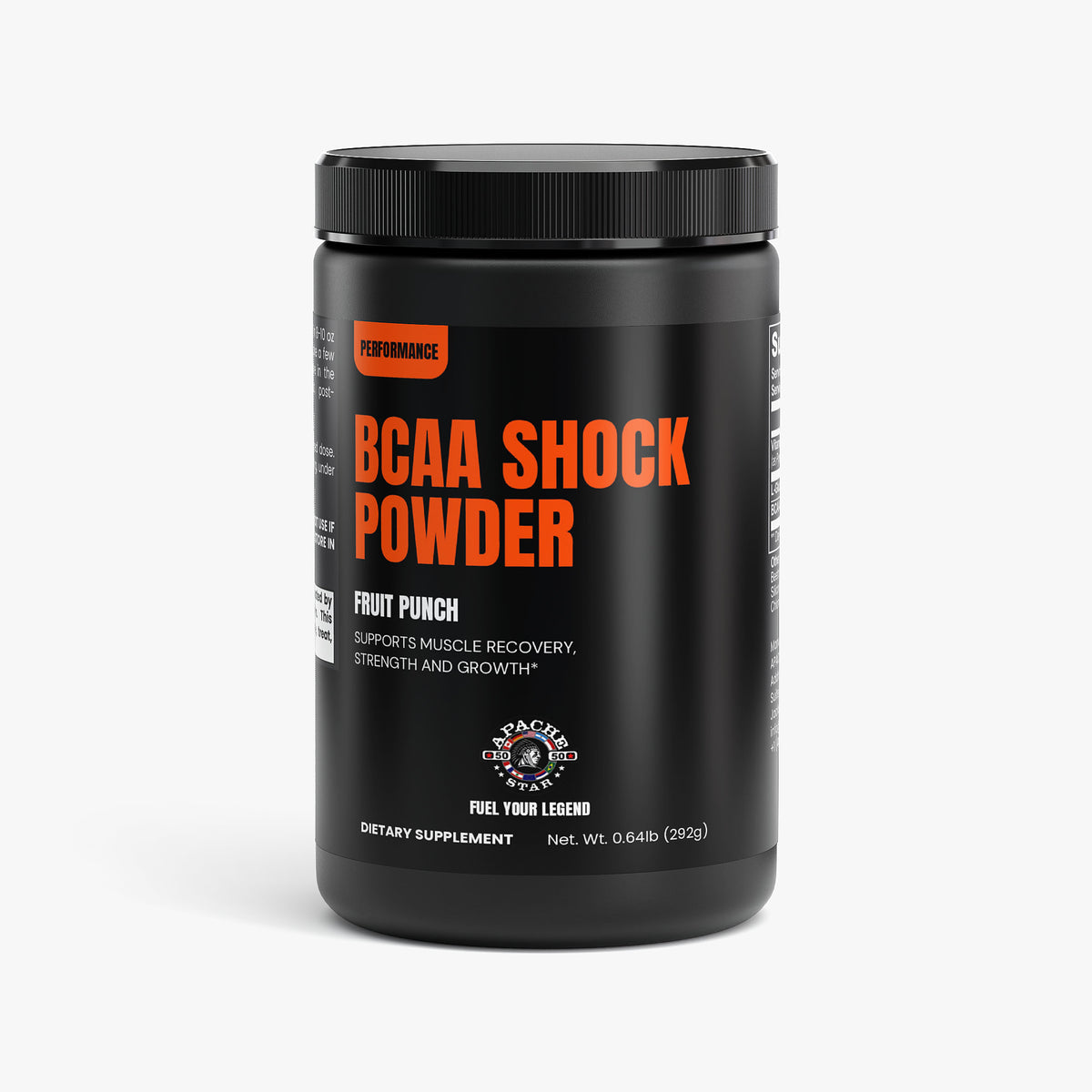 Black APACHE STAR® BCAA Shock Powder tub, 0.64 lb (292 g)
