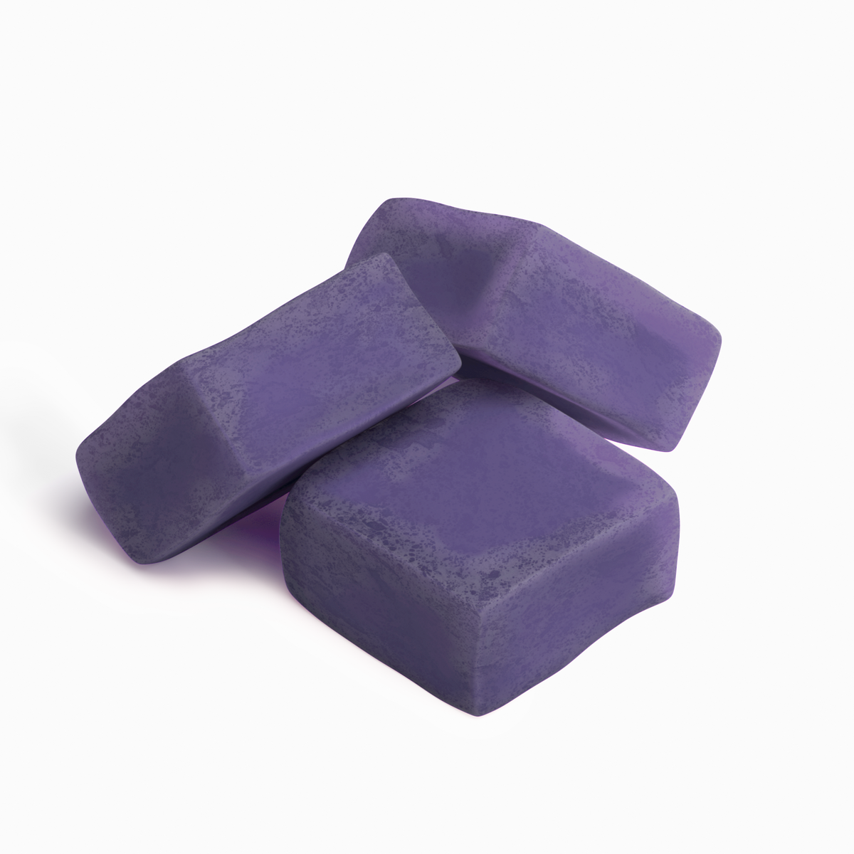 Close-up of three purple blackberry flavored reishi relax gummies — one daily serving