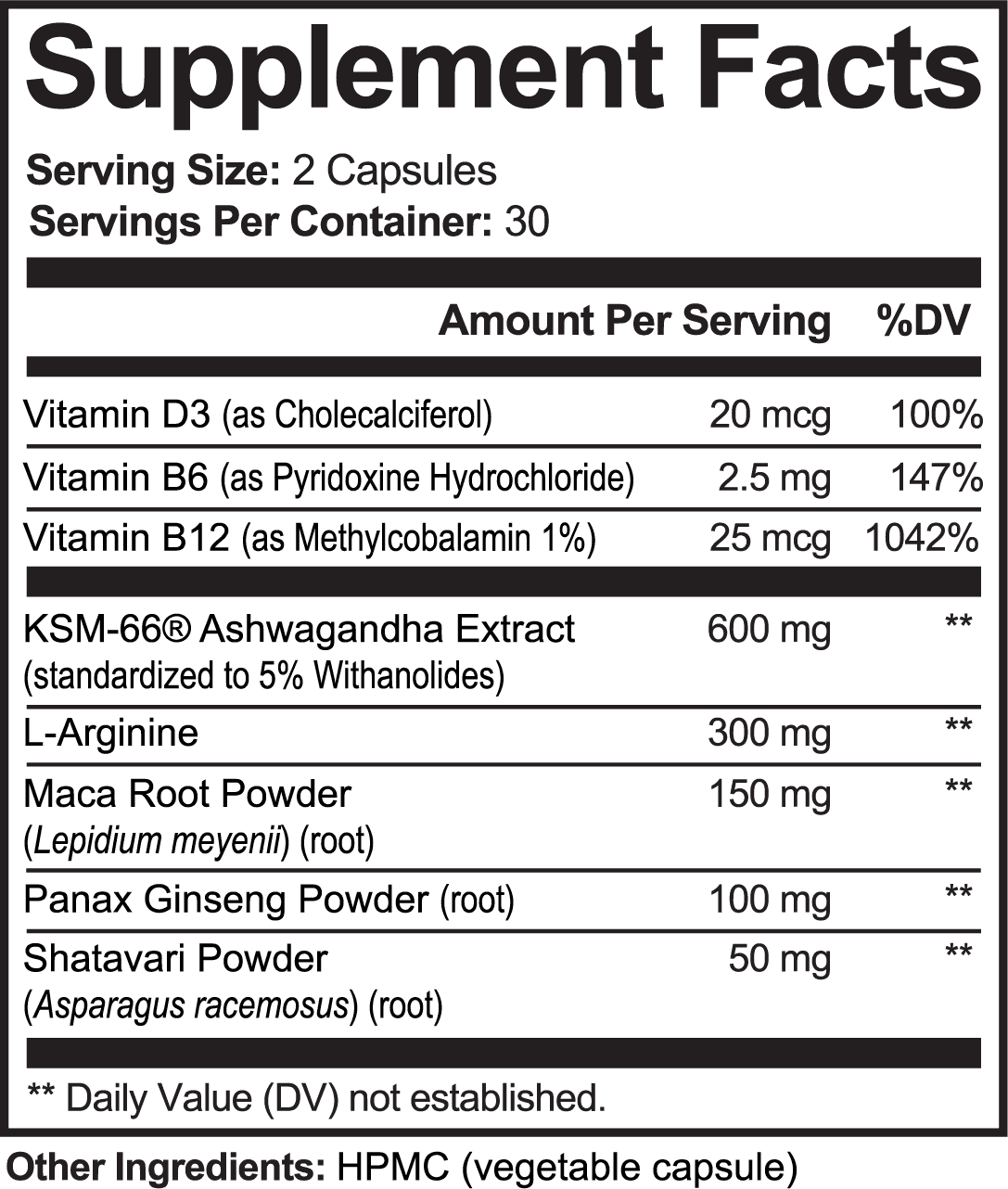 Supplement Facts label for Ashwagandha Plus dietary supplement