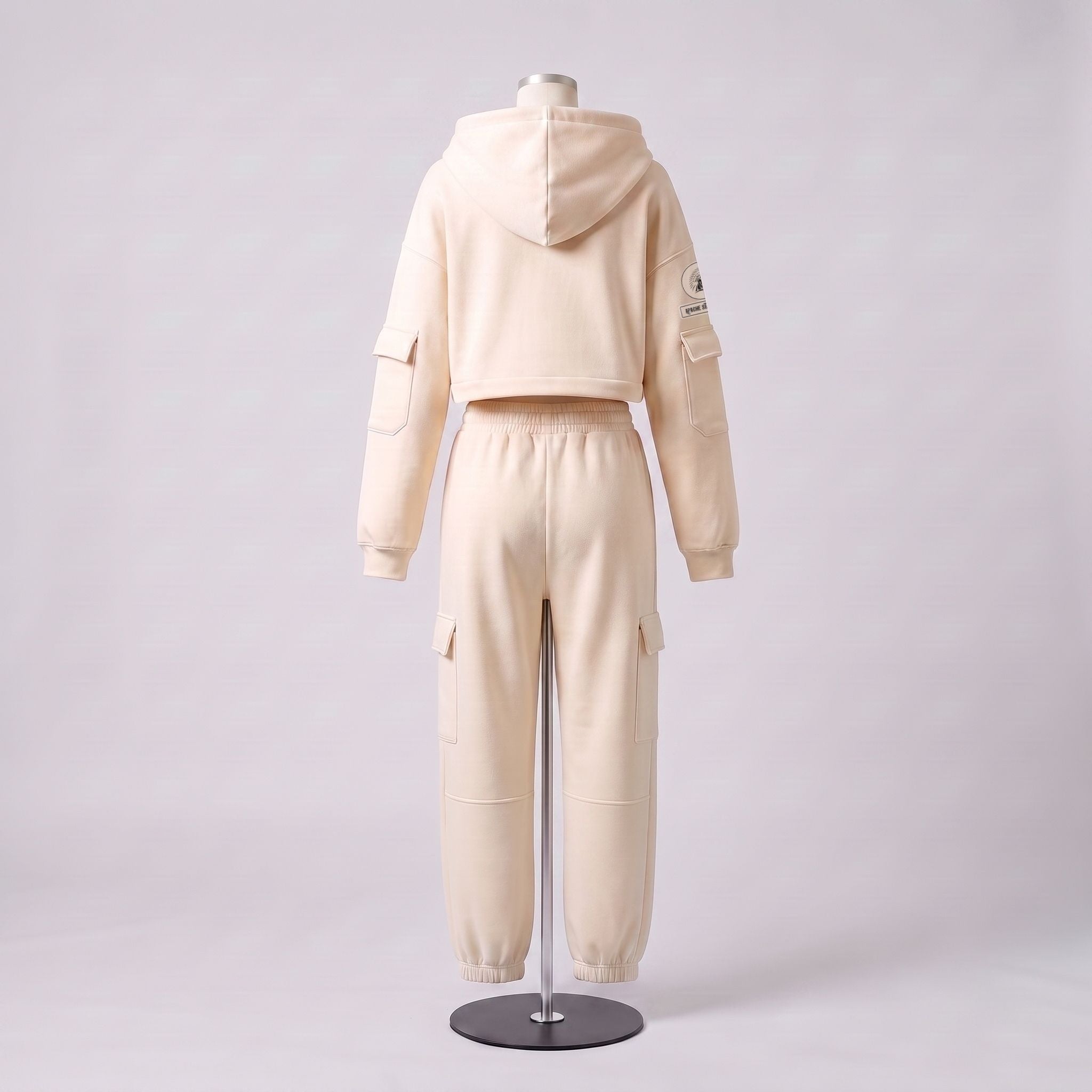 APACHE STAR® GLOBETROTTER London set in Vanilla — cropped cargo hoodie, back view