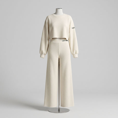 APACHE STAR® GLOBETROTTER Mykonos waffle set in White — crop top and pants, front view