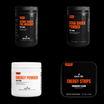 PRE-WORKOUT & ENERGY BOOSTER BUNDLE by APACHE STAR featuring Nitric Shock, BCAA Shock, Energy Powder, and Energy Strips for enhanced training performance.