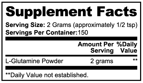 APACHE STAR L-Glutamine Supplement Facts Label - Pure Amino Acid Formula for Athletic Performance & Gut Health Recovery