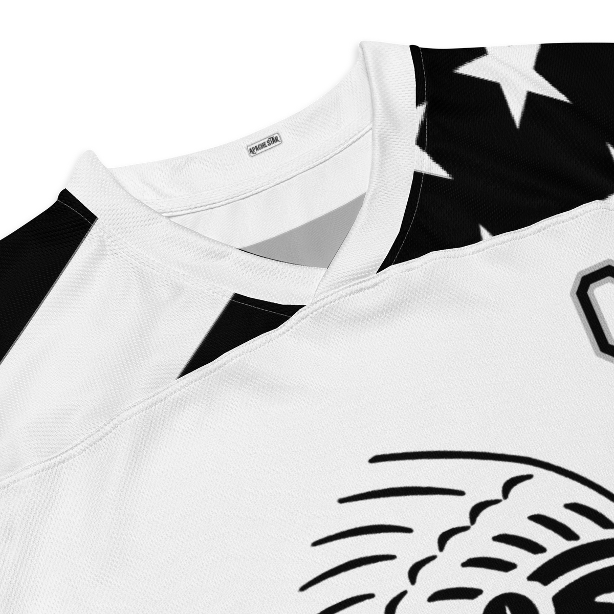 APACHE STAR ice hockey jersey, V-neck collar and stars on the shoulder at close range